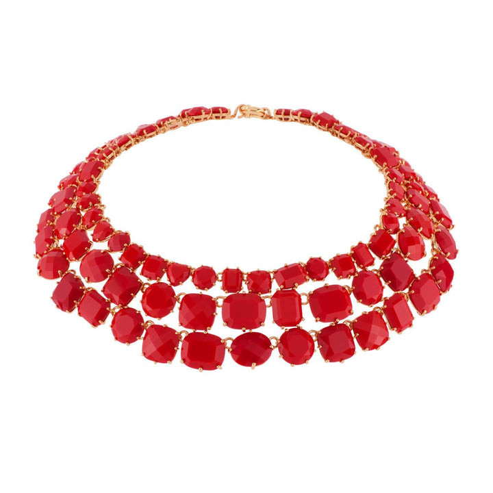 Triple Row La Diamantine 49Cm Vermillion Red Necklace | AFLD3171 - Les Nereides