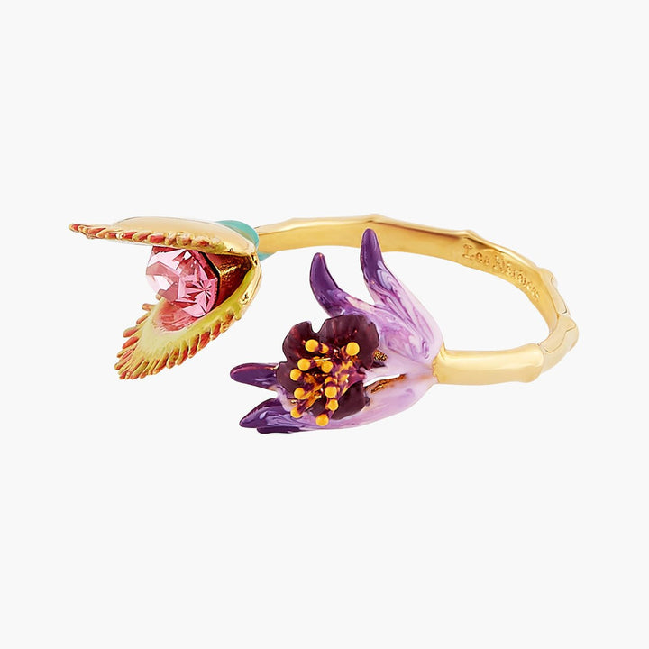 Tropical Flower And Pink Faceted Crystal Stone Adjustable Ring | AOOC6061 - Les Nereides