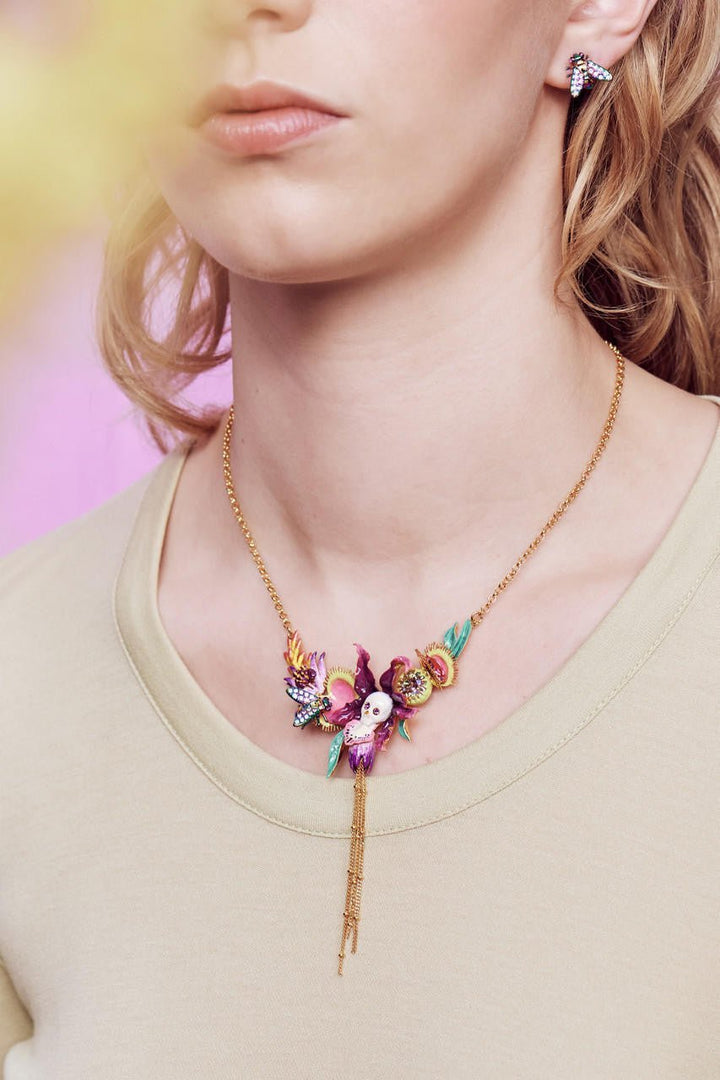 Tropical Flowers And Vanitas Statement Necklace | AOOC3091 - Les Nereides