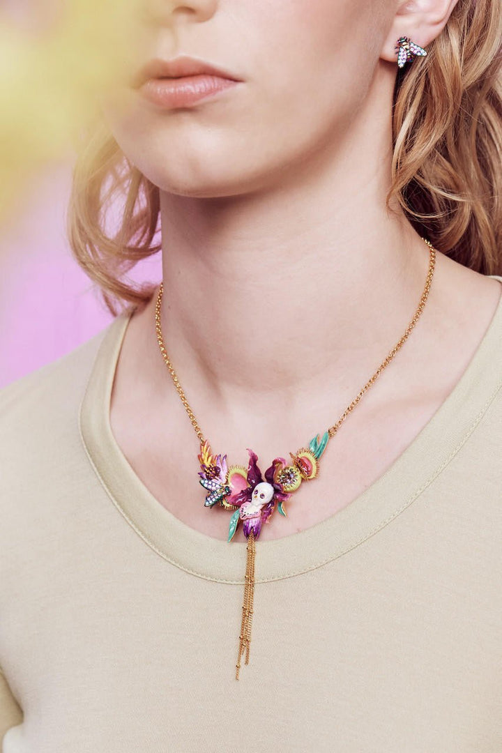 Tropical Flowers And Vanitas Statement Necklace | AOOC3091 - Les Nereides