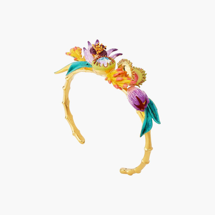 Tropical Flowers Bouquet And Faceted Crystal Stone Bangle Bracelet | AOOC2061 - Les Nereides