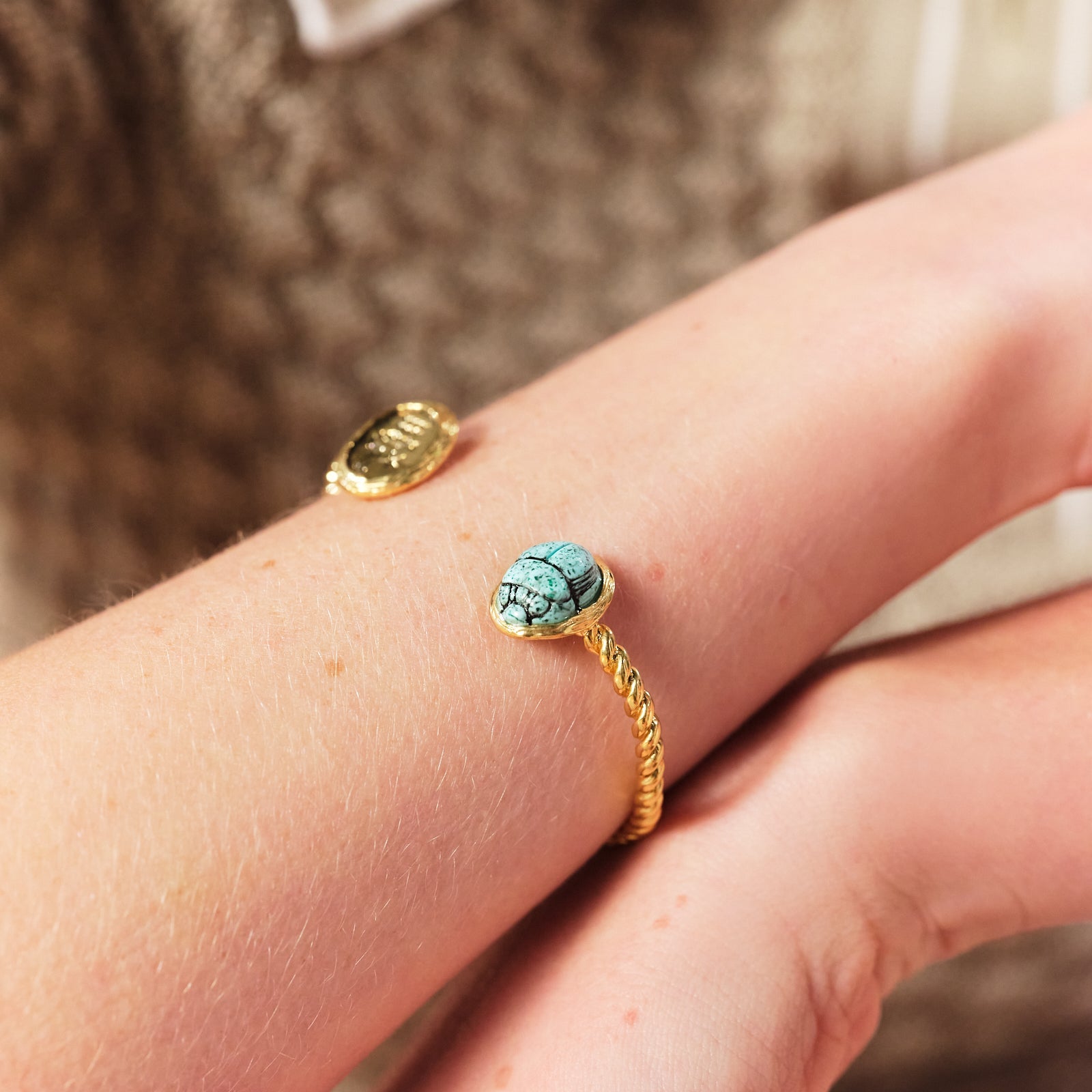 Turquoise Scarab Beetle And Egyptian Hieroglyph Bangle Bracelet | ASNI2021 - Les Nereides