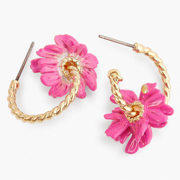 Twisted Hoop Earrings And Pink Flower | APCP1111 - Les Nereides
