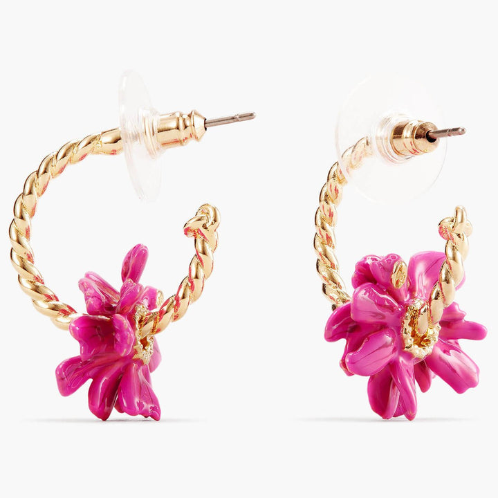 Twisted Hoop Earrings And Pink Flower | APCP1111 - Les Nereides