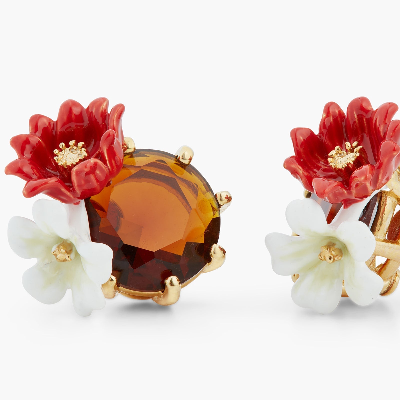Two Flowers And Faceted crystal Earrings | ASTM1021 - Les Nereides