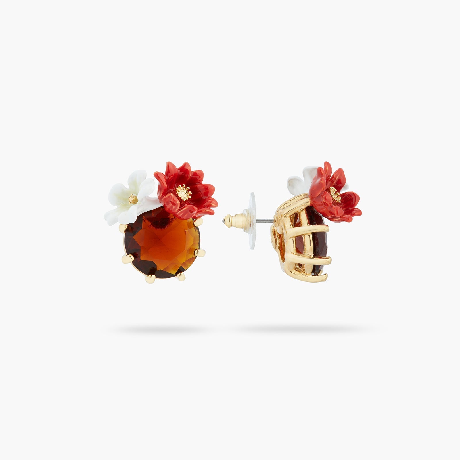 Two Flowers And Faceted crystal Earrings | ASTM1021 - Les Nereides