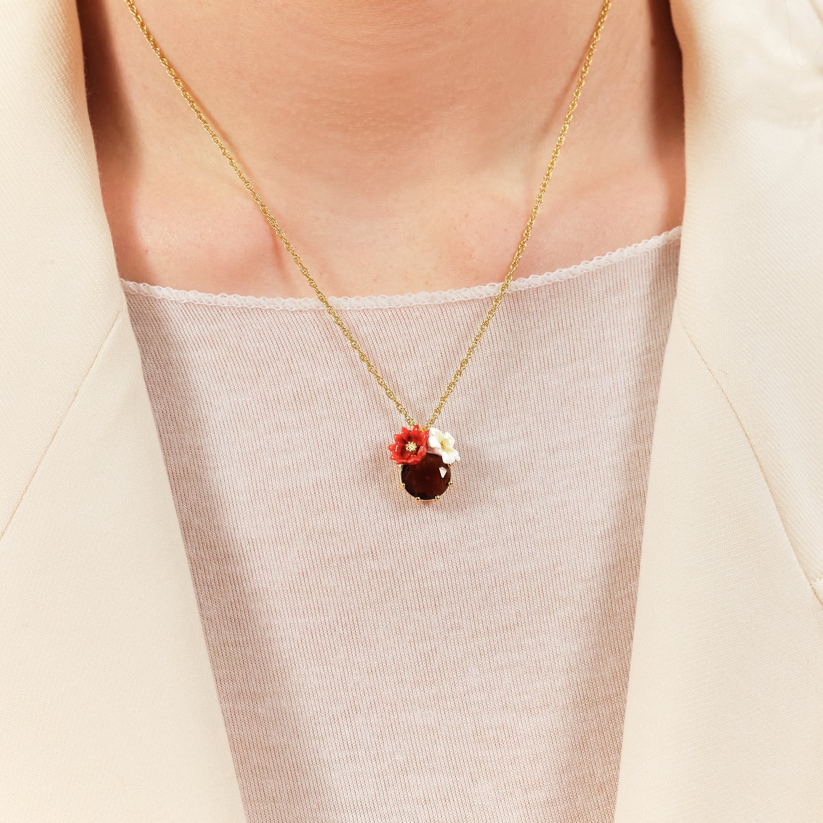 Two Flowers And Faceted crystal Pendant Necklace | ASTM3021 - Les Nereides