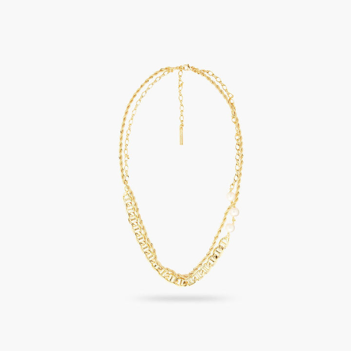 Two Row Chain And Cultured Pearl Necklace | AQMP3011 - Les Nereides