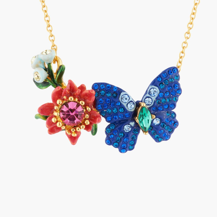 Ulysses Butterfly And Australian Flowers Pendant Necklace | AKEP305 - Les Nereides