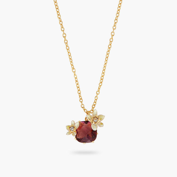 Vanilla Flowers And Faceted Crystal Pendant Necklace | AQNC3021 - Les Nereides