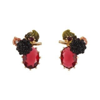 Vegetation Doree Blackberry, Leaf & Bud With Red Crystal Stone Earrings | AEVD106T/1 - Les Nereides