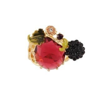 Vegetation Doree Blackberry, Leaf & Red Crystal Stone Rings | AEVD603/11 - Les Nereides