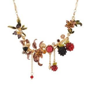 Vegetation Doree Foliage, Clematis & Blackberries With Red Crystal Stone Necklace | AEVD3021 - Les Nereides