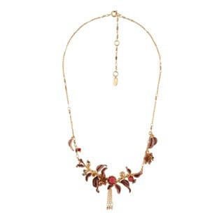 Vegetation Doree Foliage & Clematis With Red Crystal Stone Necklace | AEVD3031 - Les Nereides