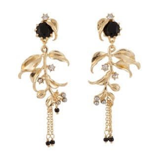 Vegetation Doree Foliage, Pendants & Black Crystal Stone Earrings | AEVD1092 - Les Nereides