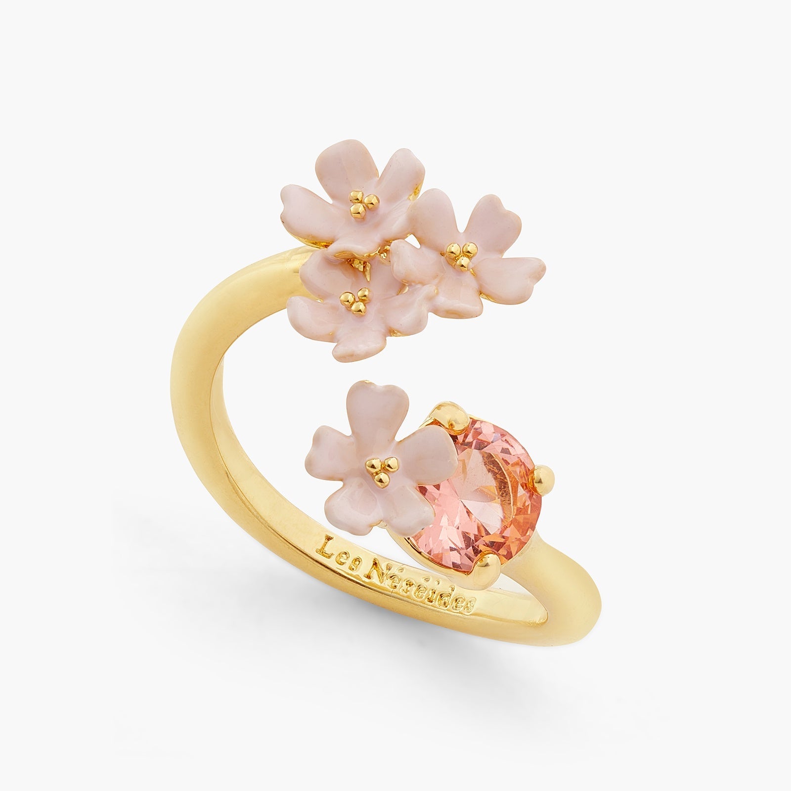 Verbena Flower And Round Stone Adjustable Me And You Ring | ATBP6041 - Les Nereides