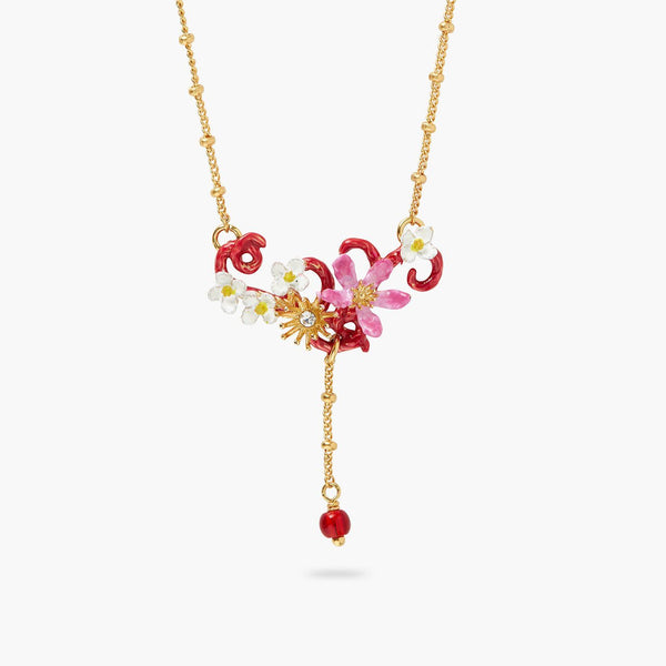 Vine Flowers And Pearl Pendant Statement Necklace | AQVT3021 - Les Nereides