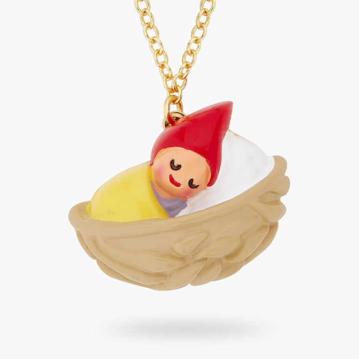 Walnut Shell And Young Gnome Pendant Necklace | ASCP3021 - Les Nereides