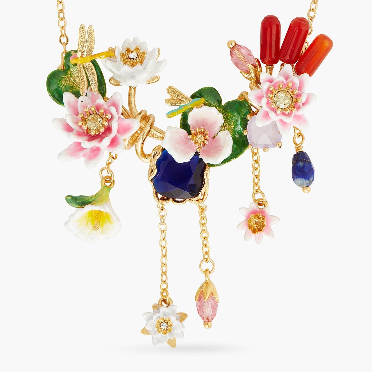 Water Garden And Lapis Lazuli Statement Necklace | AQJF3011 - Les Nereides