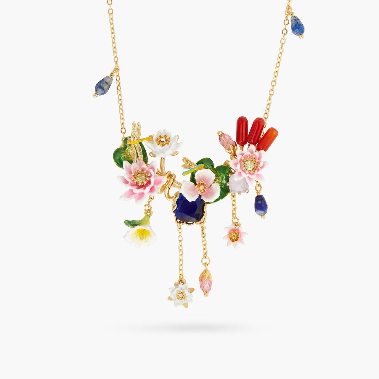 Water Garden And Lapis Lazuli Statement Necklace | AQJF3011 - Les Nereides