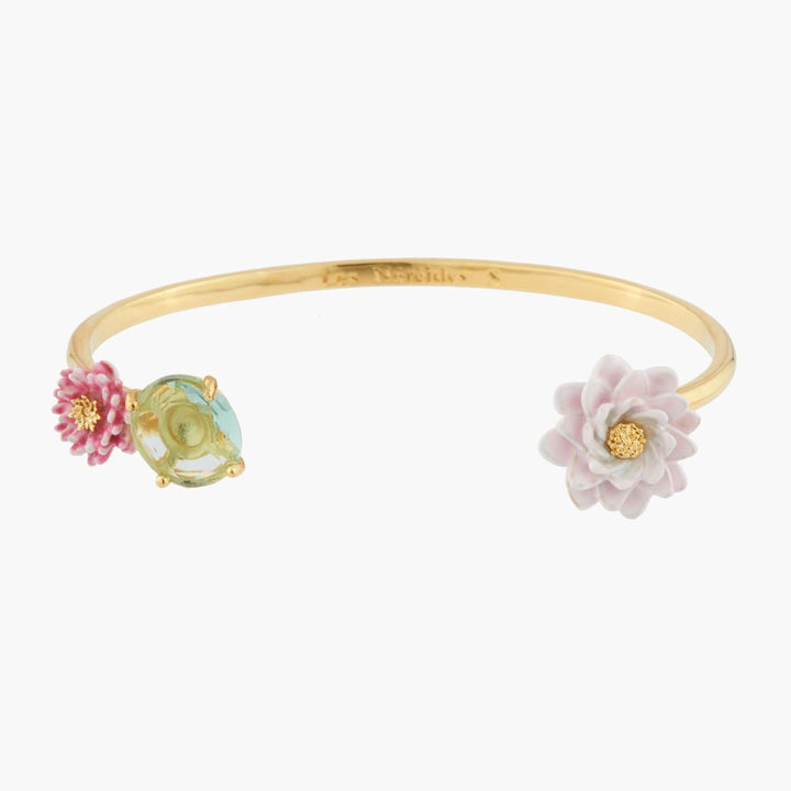 Water Lily And Light Blue Stone Bangle Bracelet | Akcy202/11 - Les Nereides