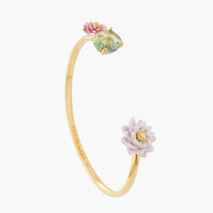 Water Lily And Light Blue Stone Bangle Bracelet | Akcy202/11 - Les Nereides