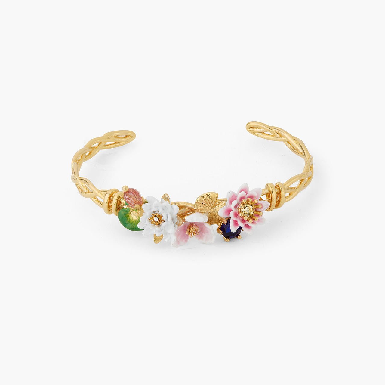 Water Lily Garden And Blue Stone Bangle Bracelet | AQJF2031 - Les Nereides