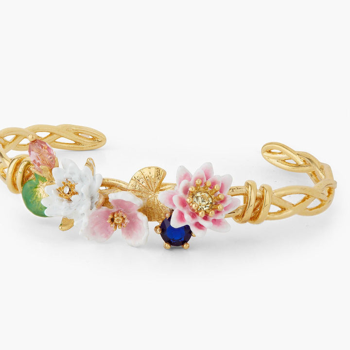 Water Lily Garden And Blue Stone Bangle Bracelet | AQJF2031 - Les Nereides