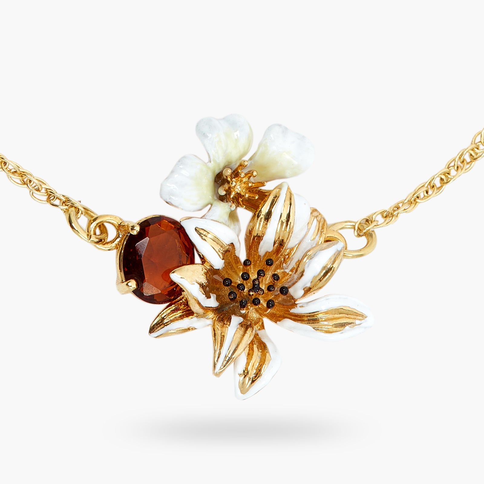 White And Gold Flowers And Round Faceted crystal Stone Fine Bracelet | ASTM2041 - Les Nereides