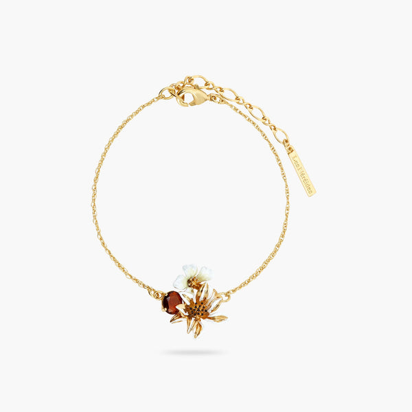 White And Gold Flowers And Round Faceted Glass Stone Fine Bracelet | ASTM2041 - Les Nereides