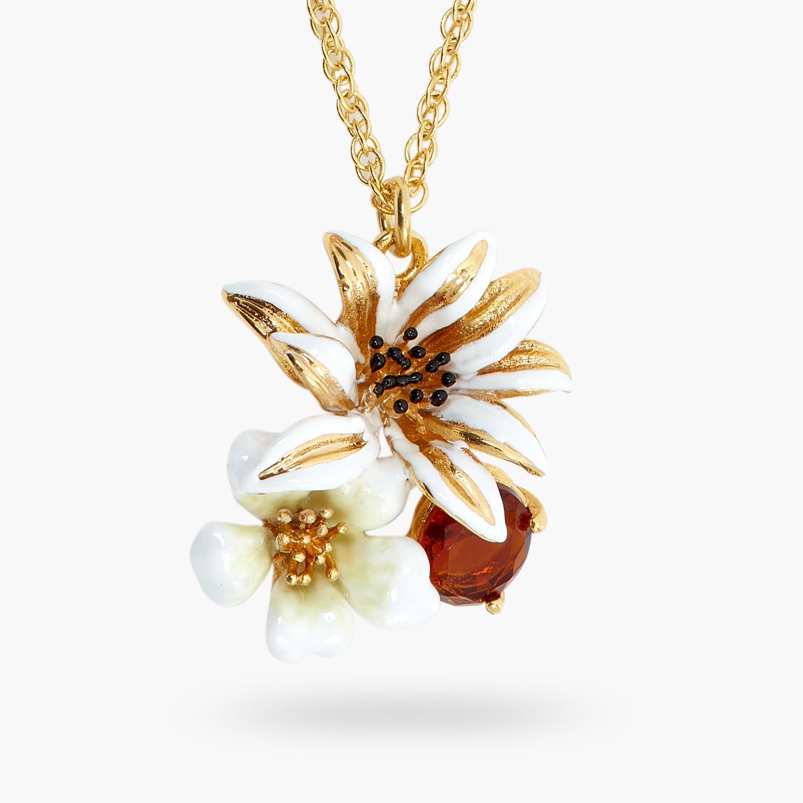 White And Gold Flowers Necklace | ASTM3051 - Les Nereides