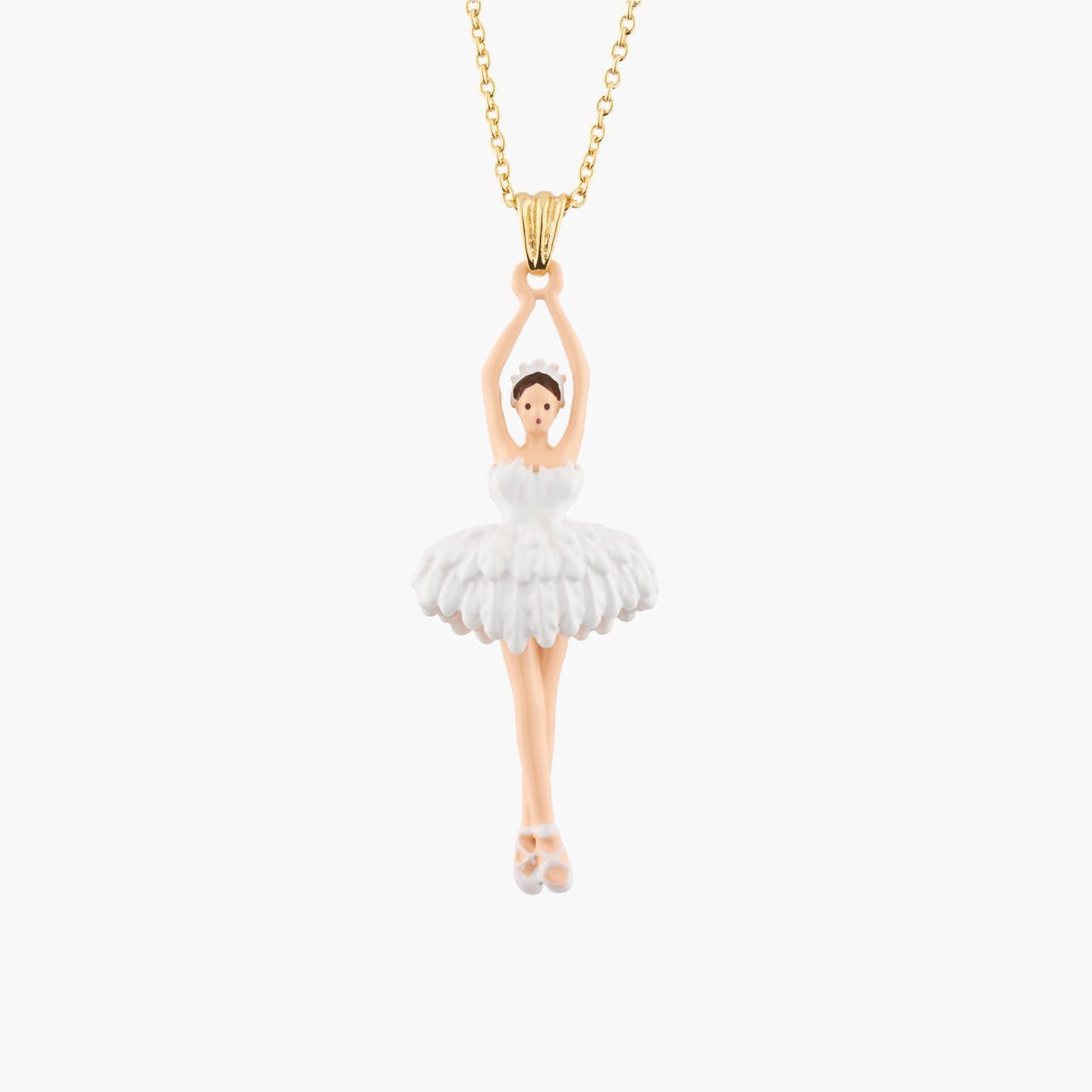 White Ballerina And Feather Tutu Pendant Necklace | Akdd3591 - Les Nereides