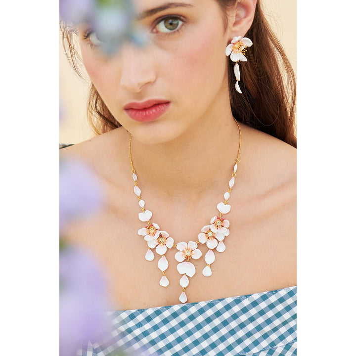 White Cherry Blossom And Petals Collar Necklace | ANHA3081 - Les Nereides