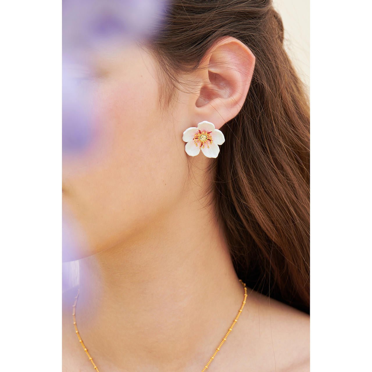 White Cherry Blossom Post Earrings | ANHA110T1 - Les Nereides