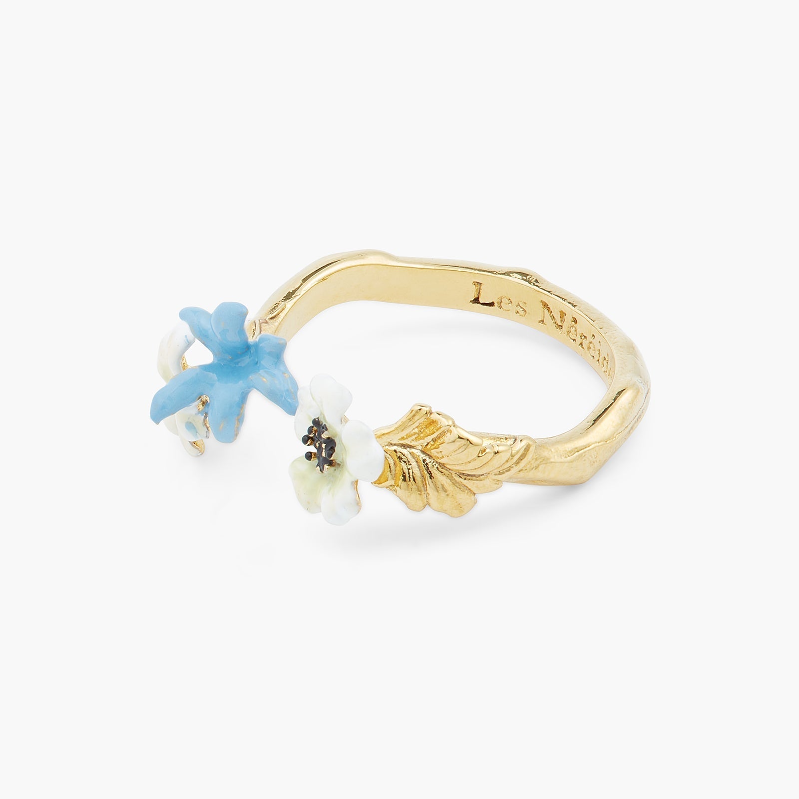 White Flowers And Blue Flower Adjustable Ring | ASTM6041 - Les Nereides