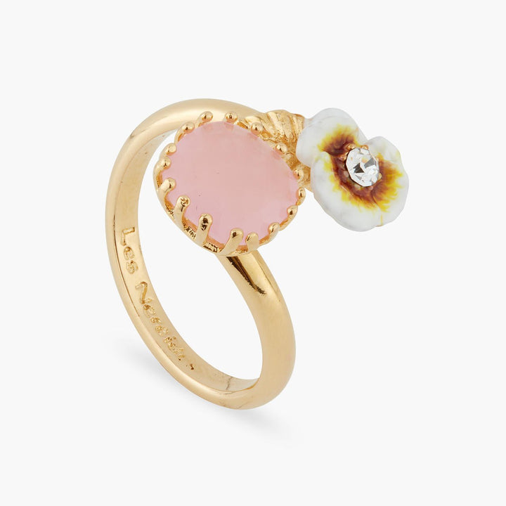 White pansy and crystal ring | AQLA6011 - Les Nereides
