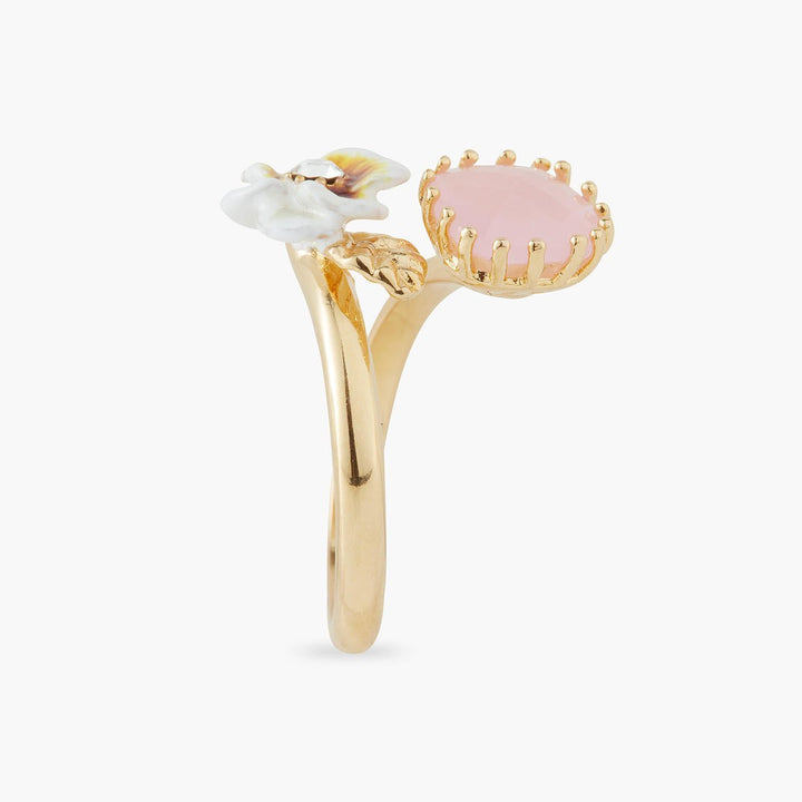 White pansy and crystal ring | AQLA6011 - Les Nereides