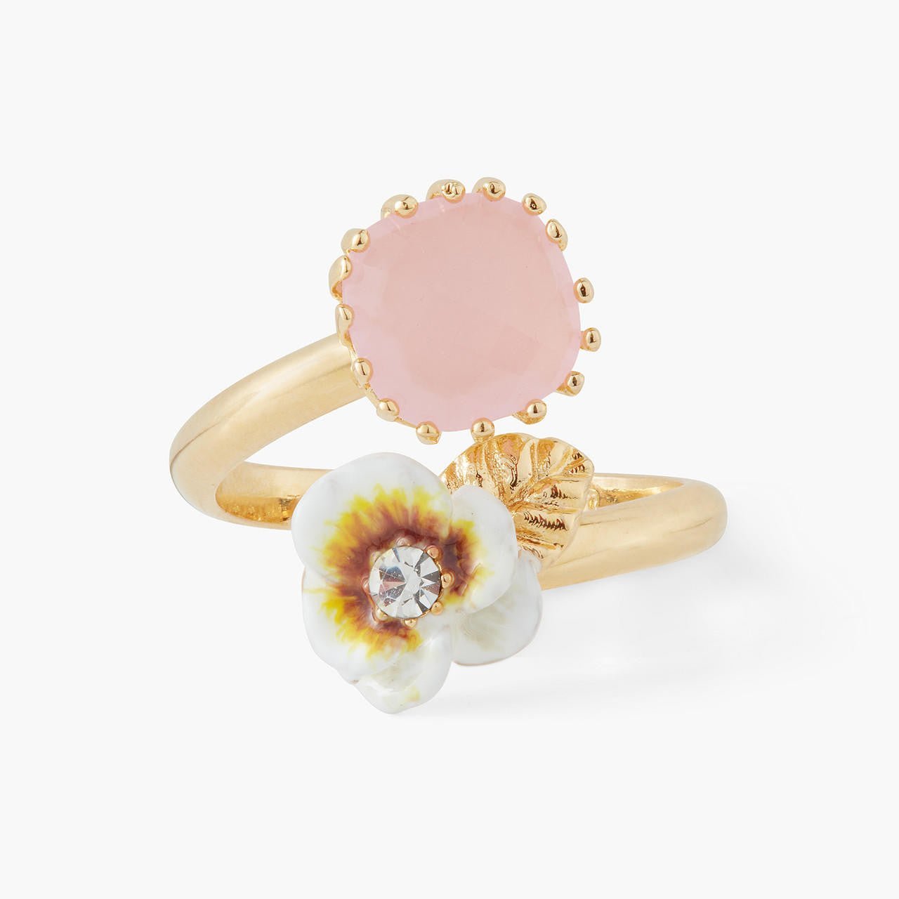White pansy and crystal ring | AQLA6011 - Les Nereides