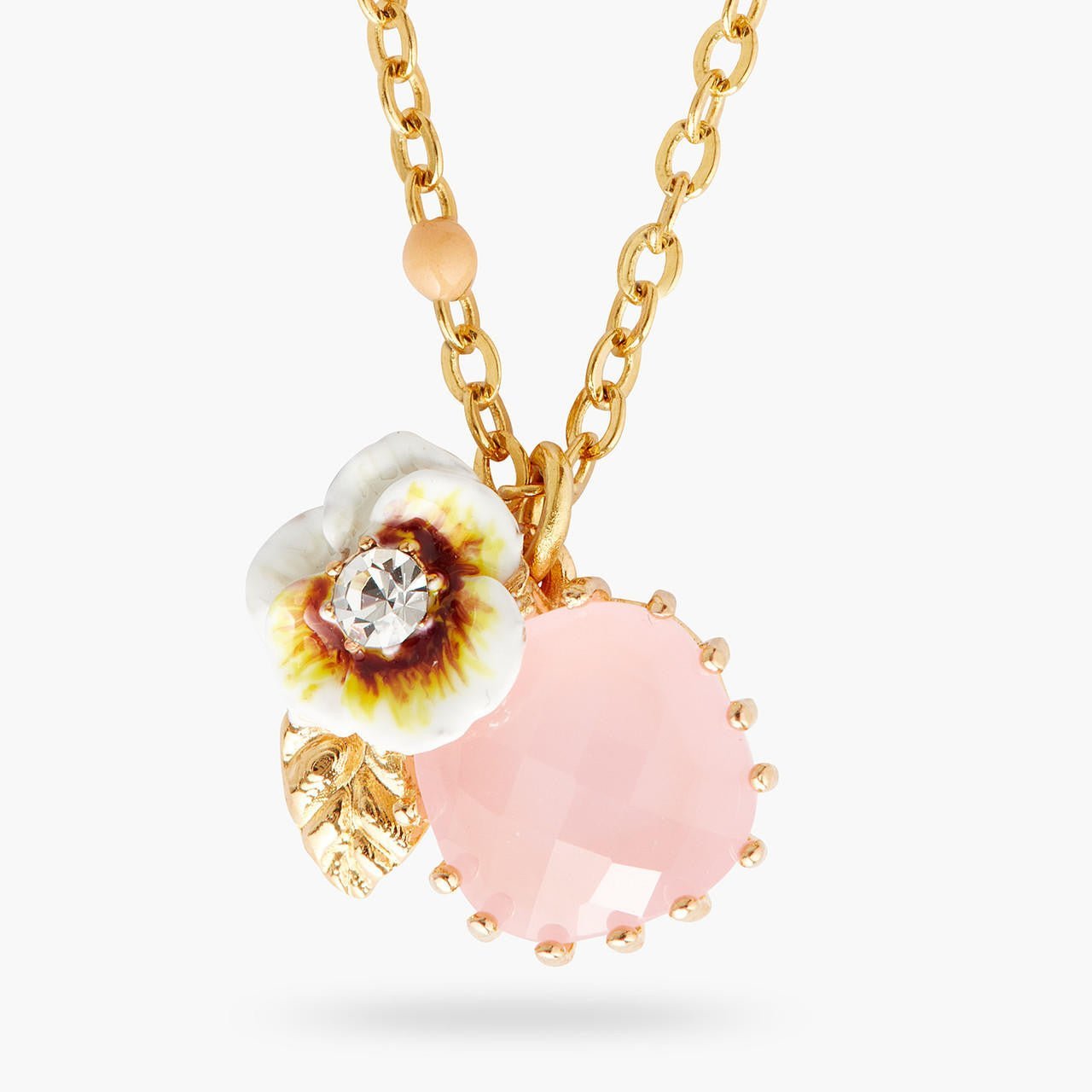 White pansy and crystal thin necklace | AQLA3021 - Les Nereides