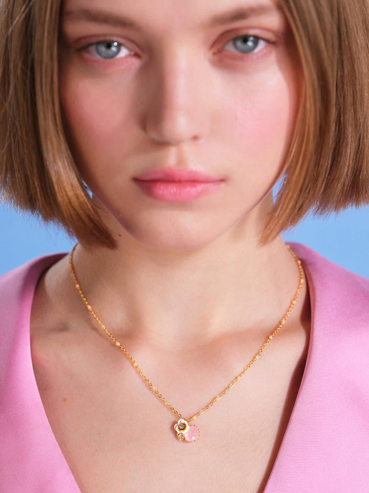 White pansy and crystal thin necklace | AQLA3021 - Les Nereides