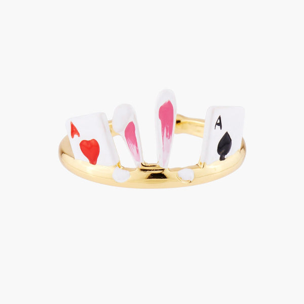 White Rabbit And Aces Of Spades And Hearts Adjustable Rings | AMAL6021 - Les Nereides