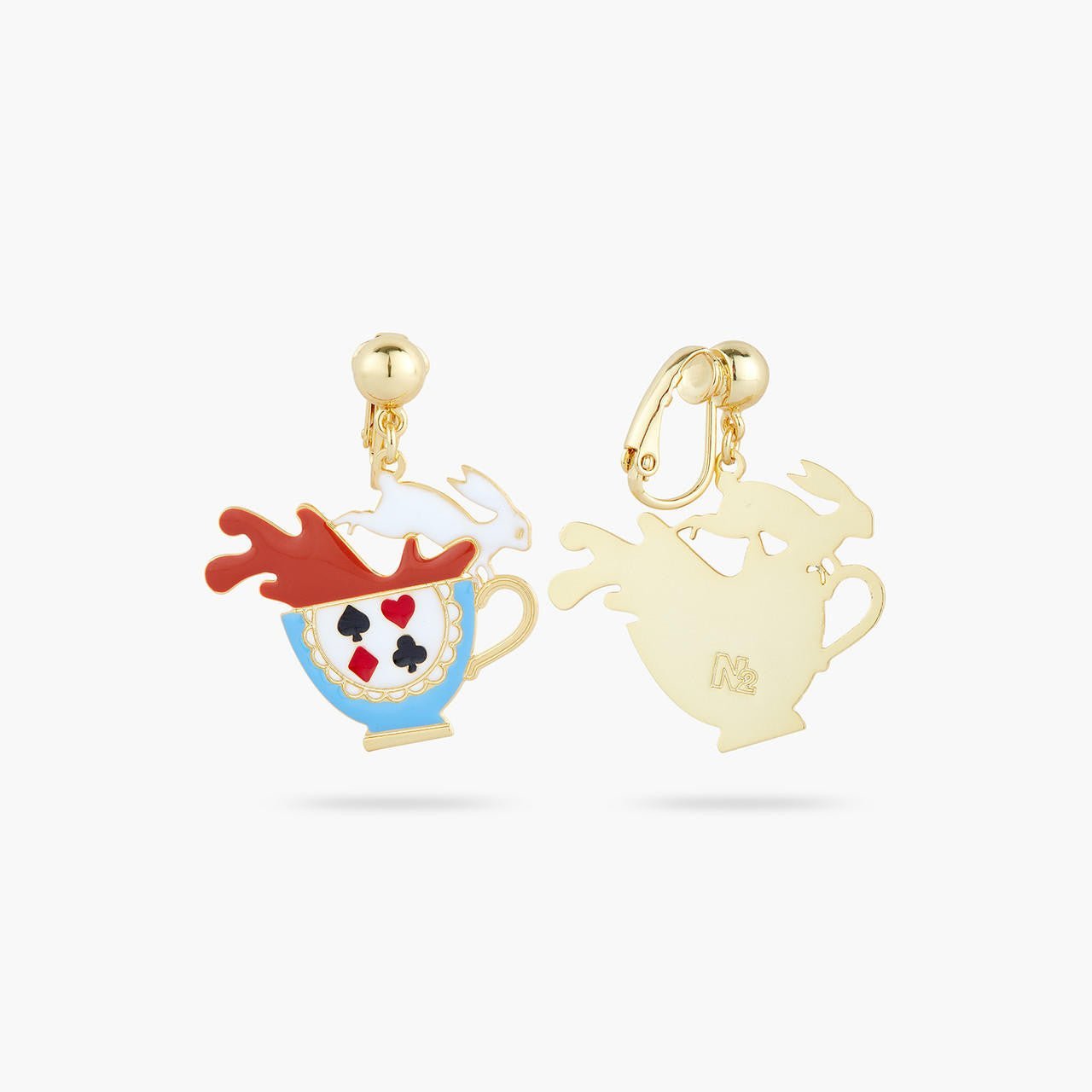White rabbit and tea cup earrings | AQUI1051 - Les Nereides