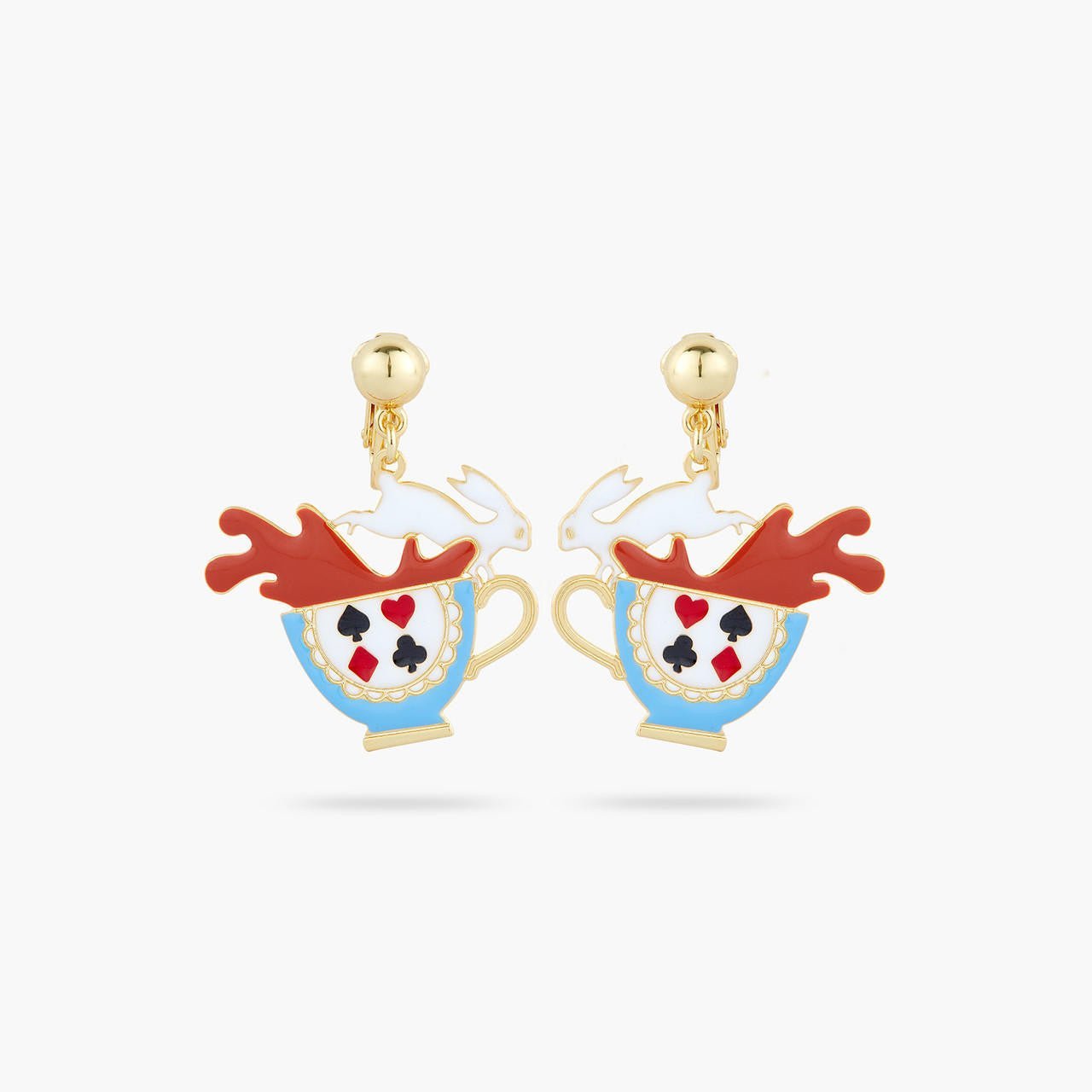 White rabbit and tea cup earrings | AQUI1051 - Les Nereides