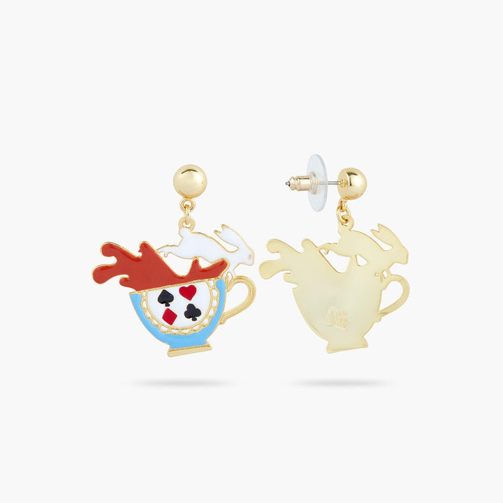 White rabbit and tea cup earrings | AQUI1051 - Les Nereides