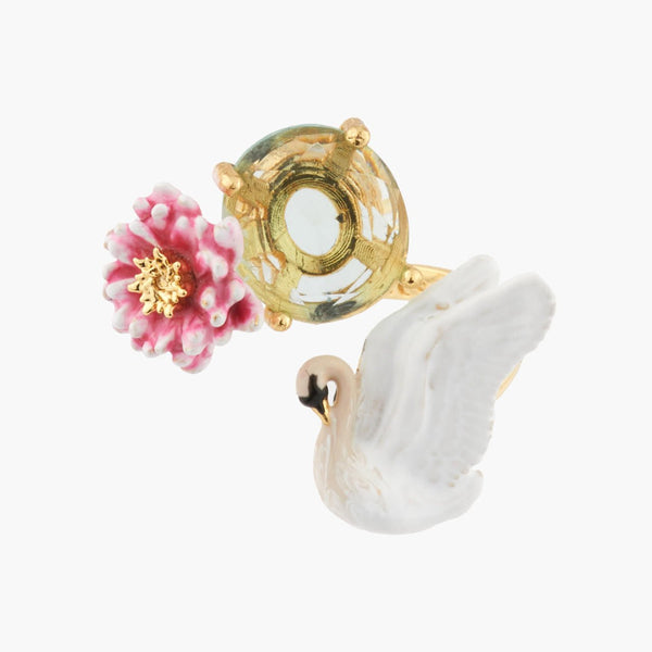 White Swan And Pink Water Lily Adjustable Rings | AKCY602 - Les Nereides
