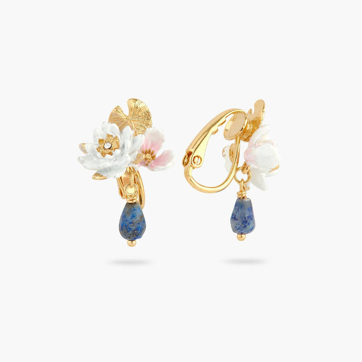 White Water Lily And Lapis Lazuli Earrings | AQJF1061 - Les Nereides