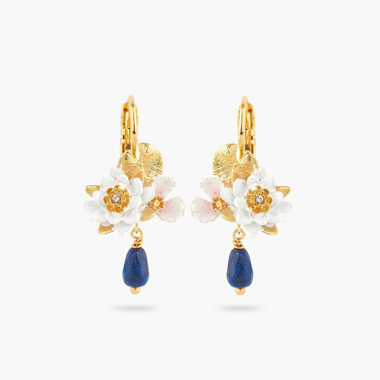 White Water Lily And Lapis Lazuli Earrings | AQJF1061 - Les Nereides