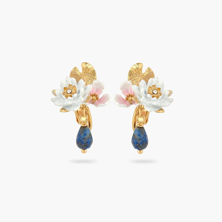 White Water Lily And Lapis Lazuli Earrings | AQJF1061 - Les Nereides