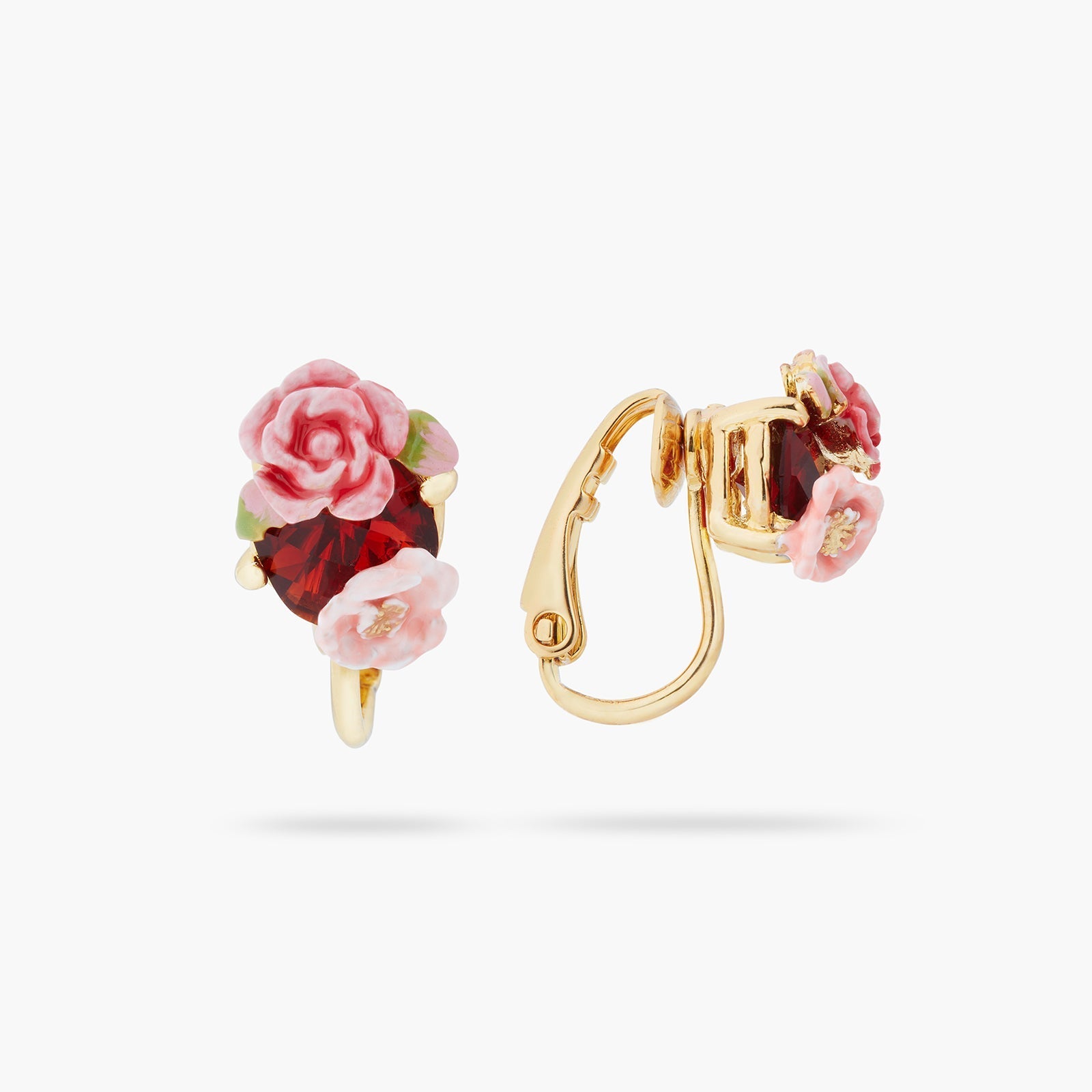 Wild rose and garnet red stone earrings | ASRF1021 - Les Nereides
