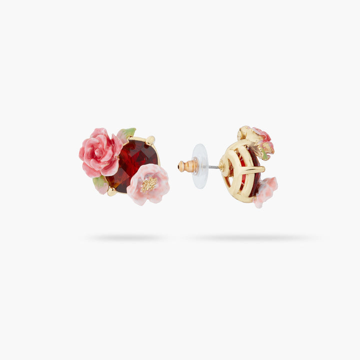 Wild rose and garnet red stone earrings | ASRF1021 - Les Nereides